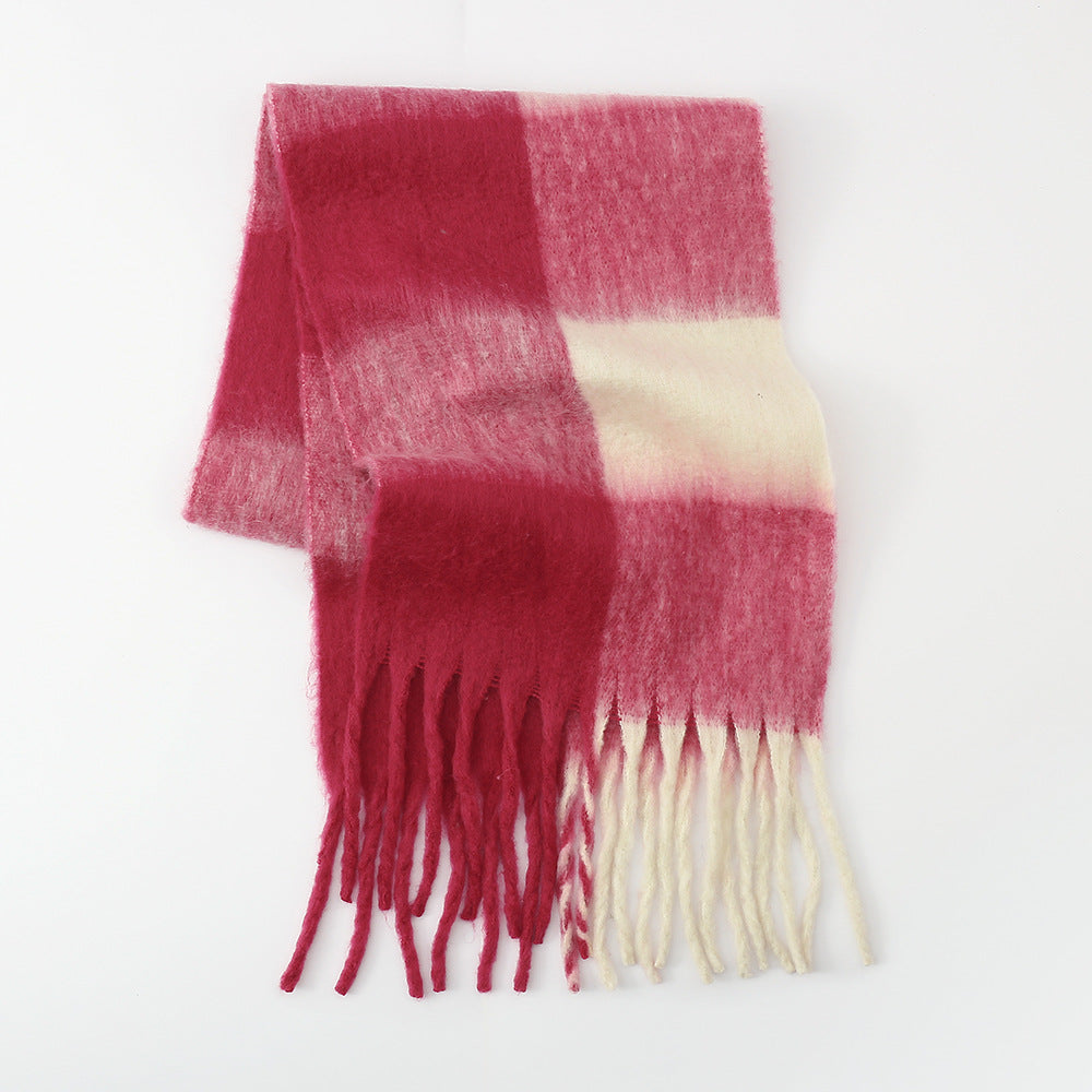 Fringe Contrast Plaid Scarf