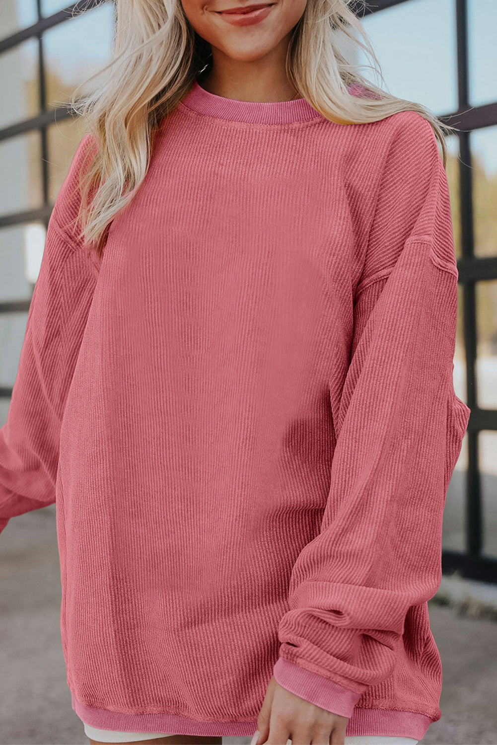 Drop Sleeve Crinkle Rib Oversized Sweatshirt