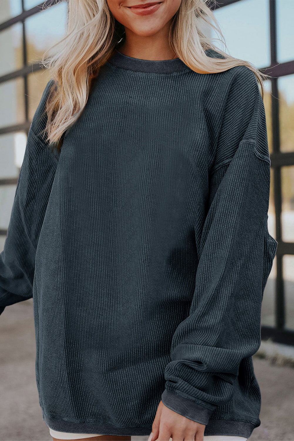 Drop Sleeve Crinkle Rib Oversized Sweatshirt