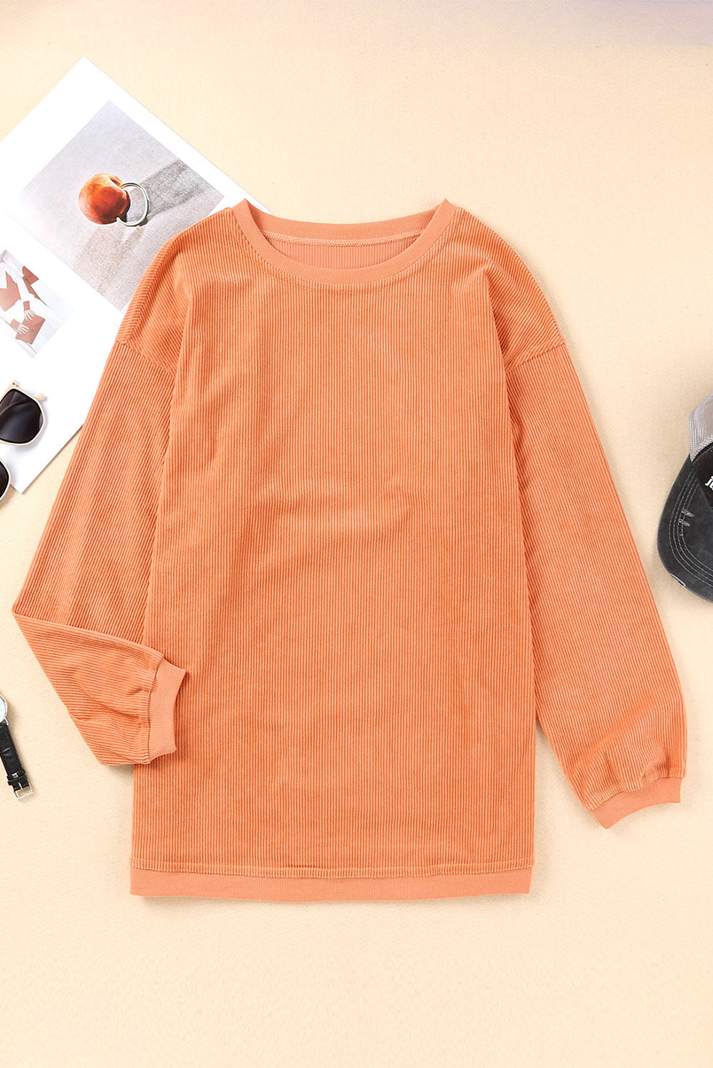 Drop Sleeve Crinkle Rib Oversized Sweatshirt