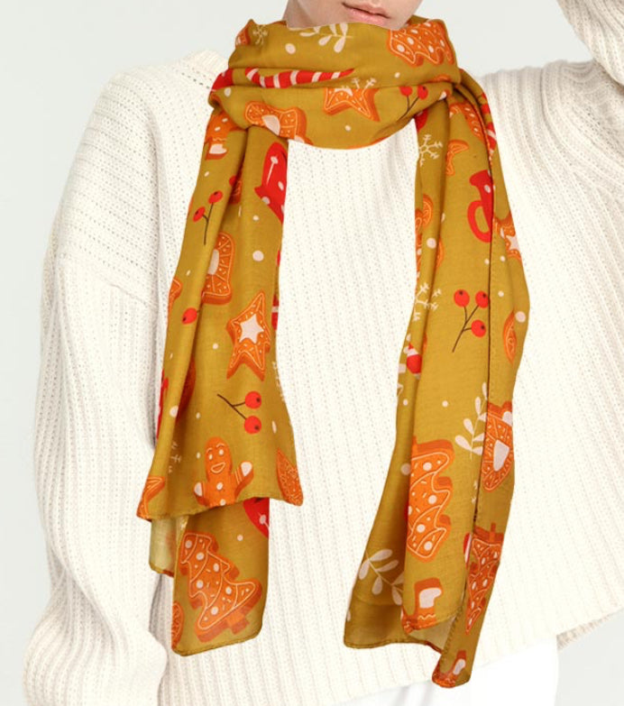 Woven Xmas Cookies & Candy Scarf