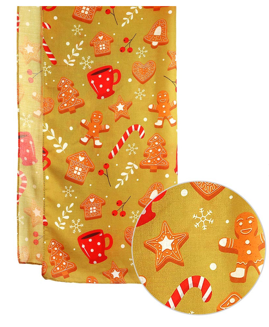 Woven Xmas Cookies & Candy Scarf