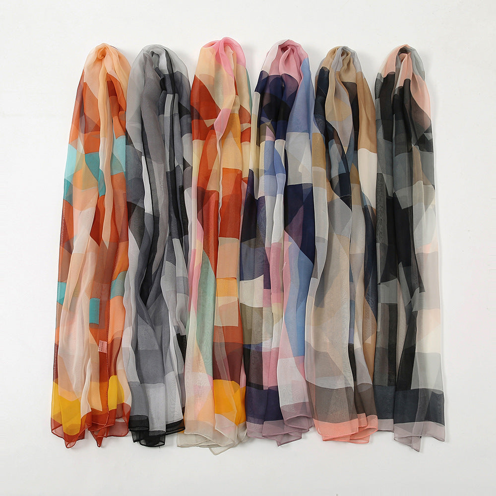Color Block Print Oblong Scarf