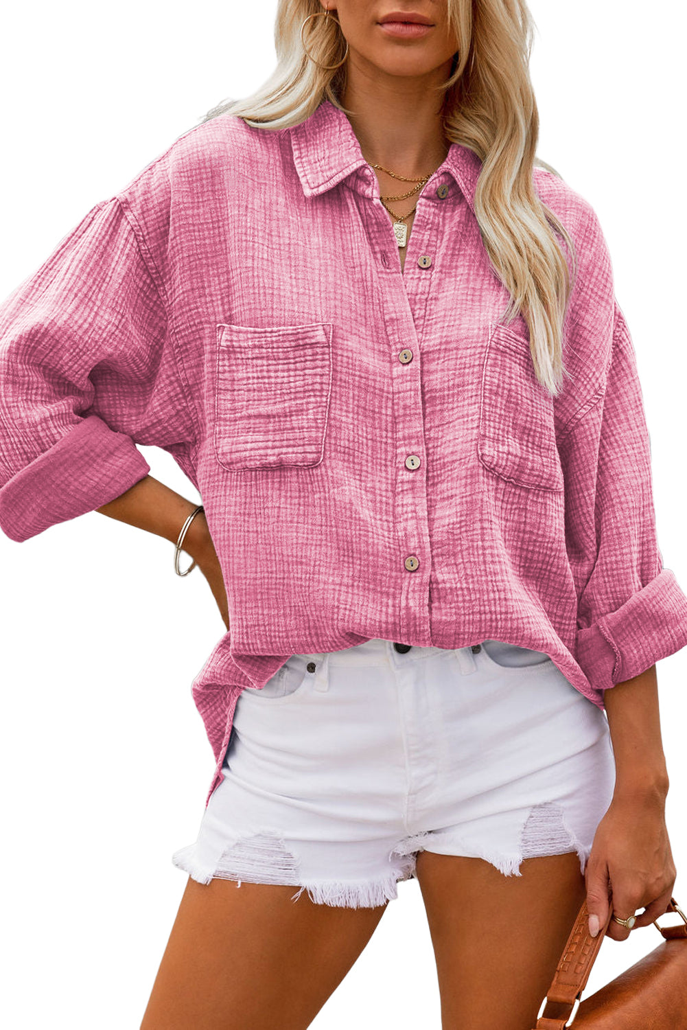 Pink Mineral Wash Crinkle Textured Shirt