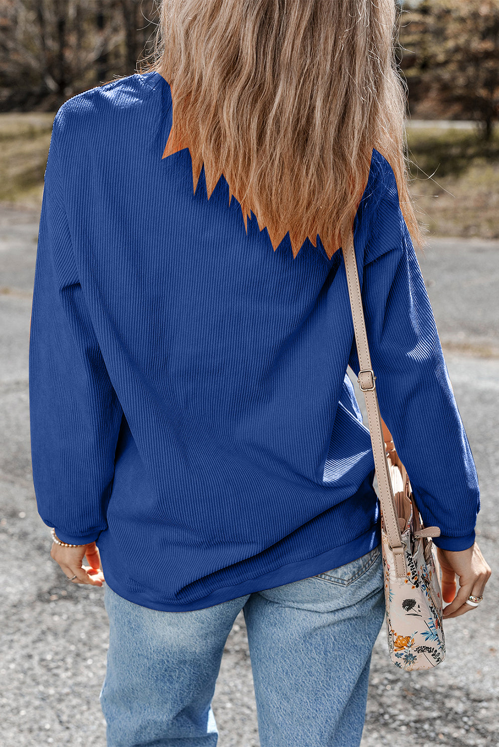 Drop Sleeve Crinkle Rib Oversized Sweatshirt
