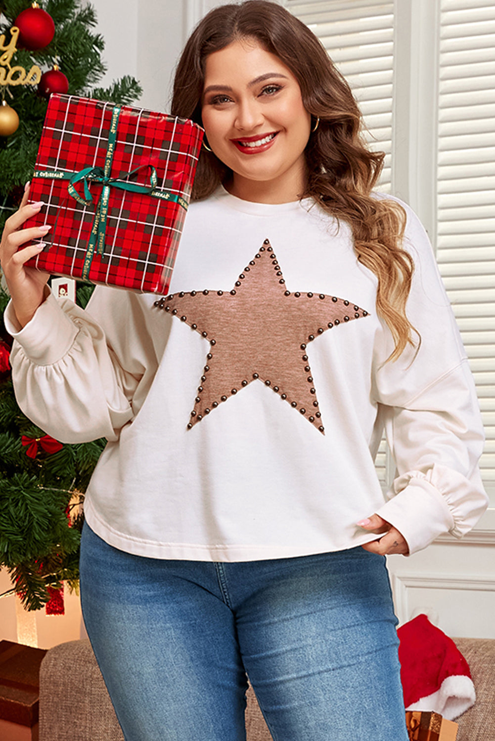 Studded Star Long Sleeve Top Plus Size