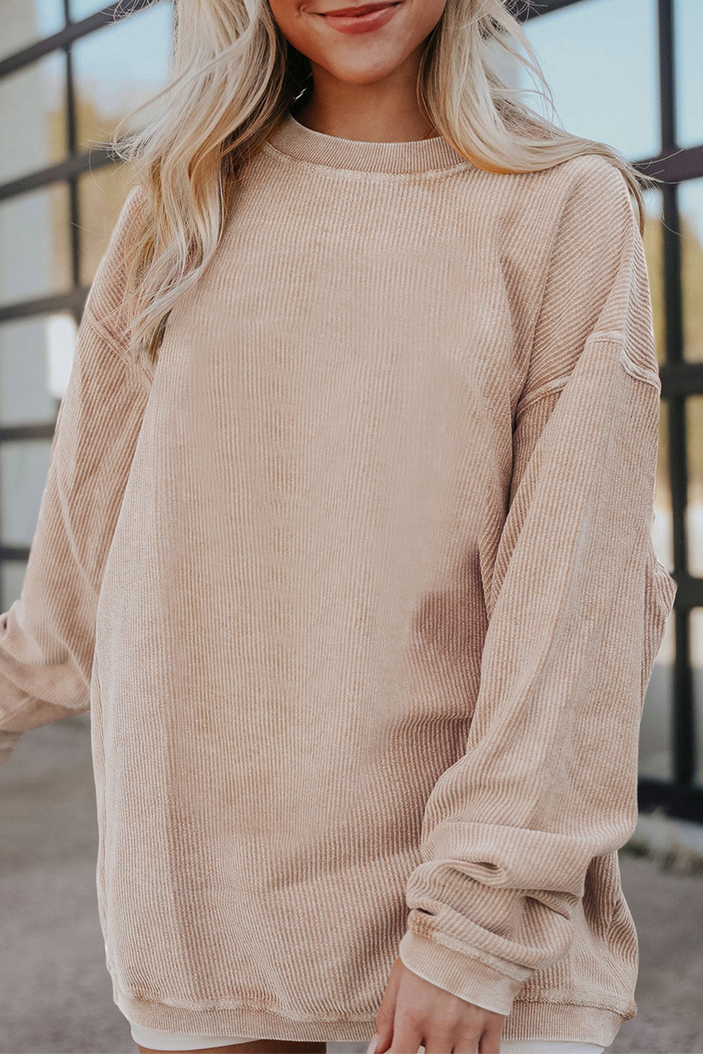 Drop Sleeve Crinkle Rib Oversized Sweatshirt