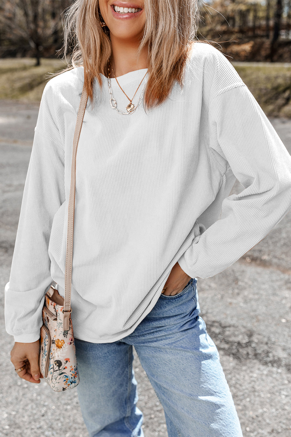Drop Sleeve Crinkle Rib Oversized Sweatshirt