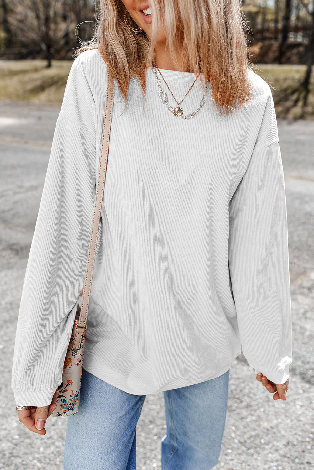 Drop Sleeve Crinkle Rib Oversized Sweatshirt