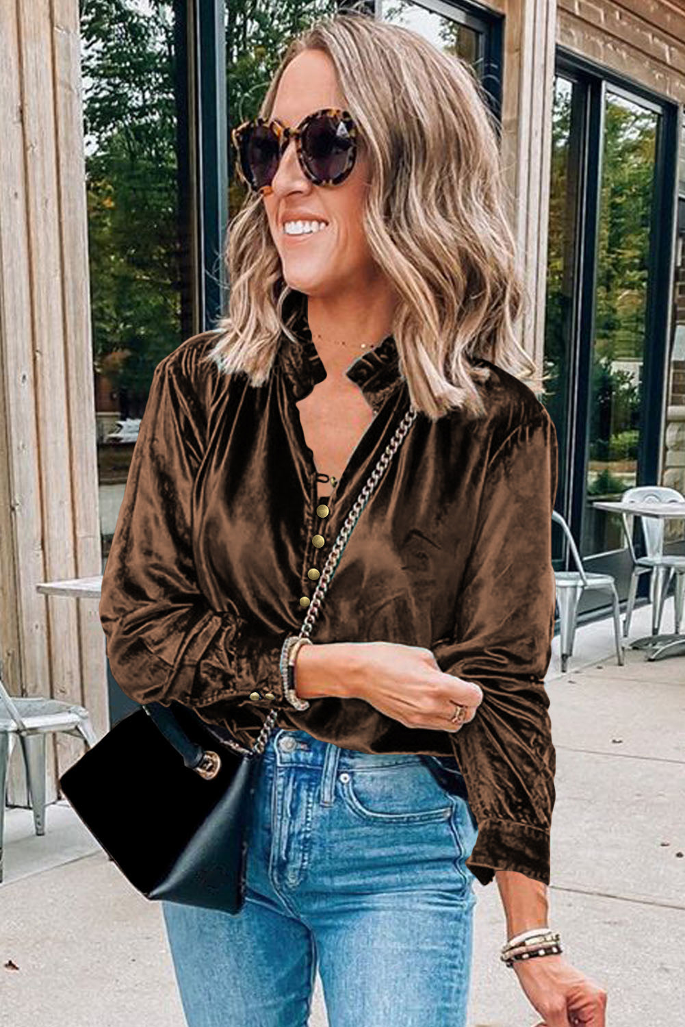 Frilly Neck Velvet Top