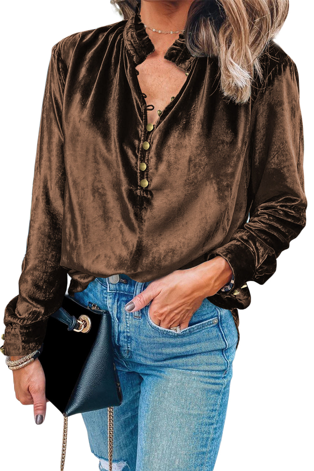 Frilly Neck Velvet Top