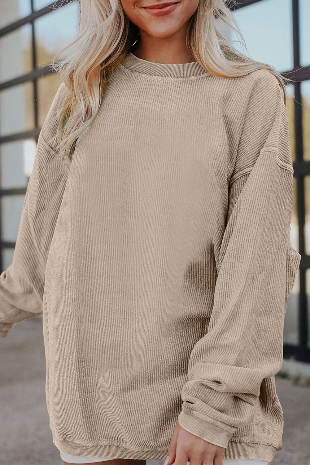 Drop Sleeve Crinkle Rib Oversized Sweatshirt