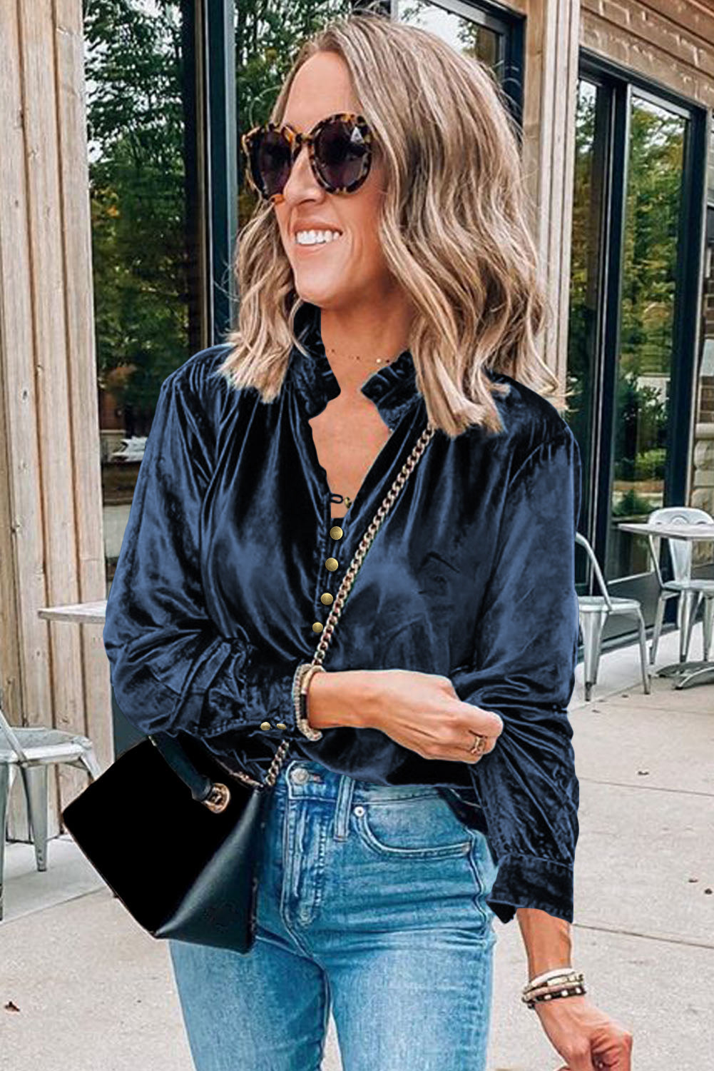 Frilly Neck Velvet Top