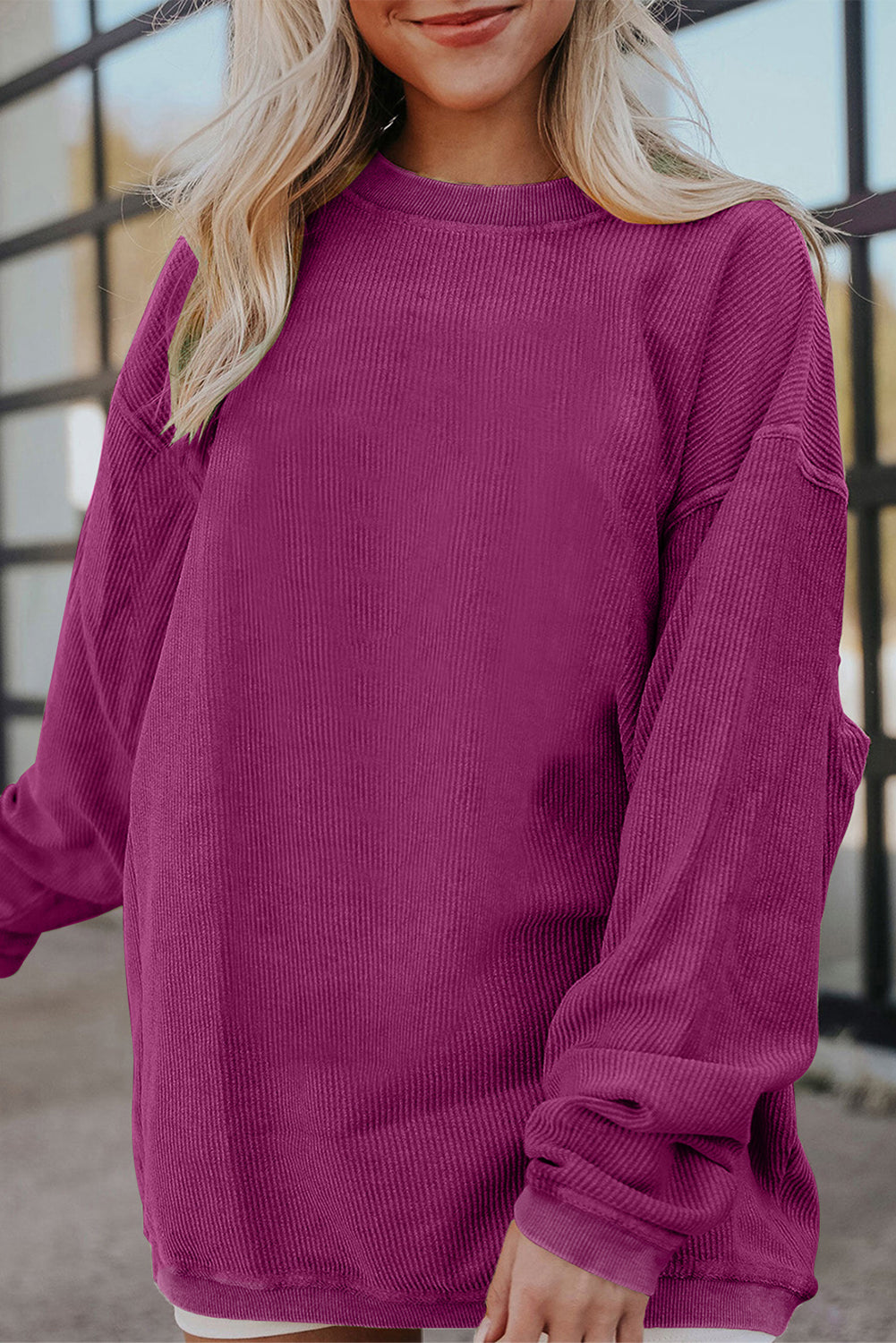 Drop Sleeve Crinkle Rib Oversized Sweatshirt