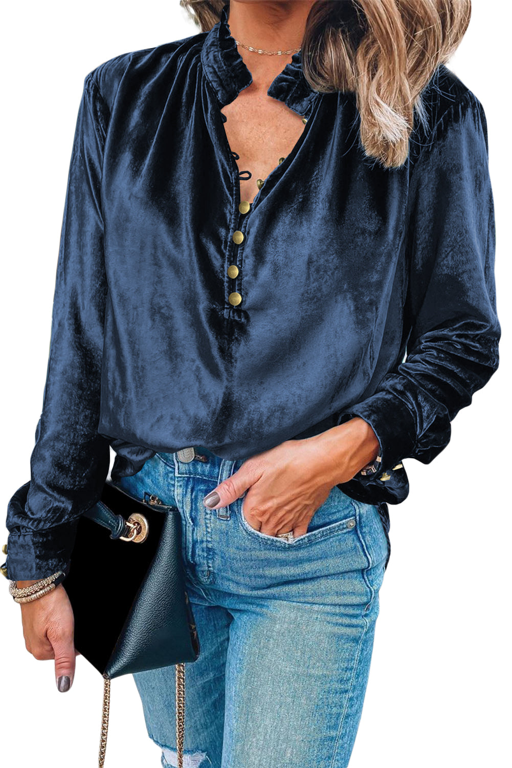 Frilly Neck Velvet Top
