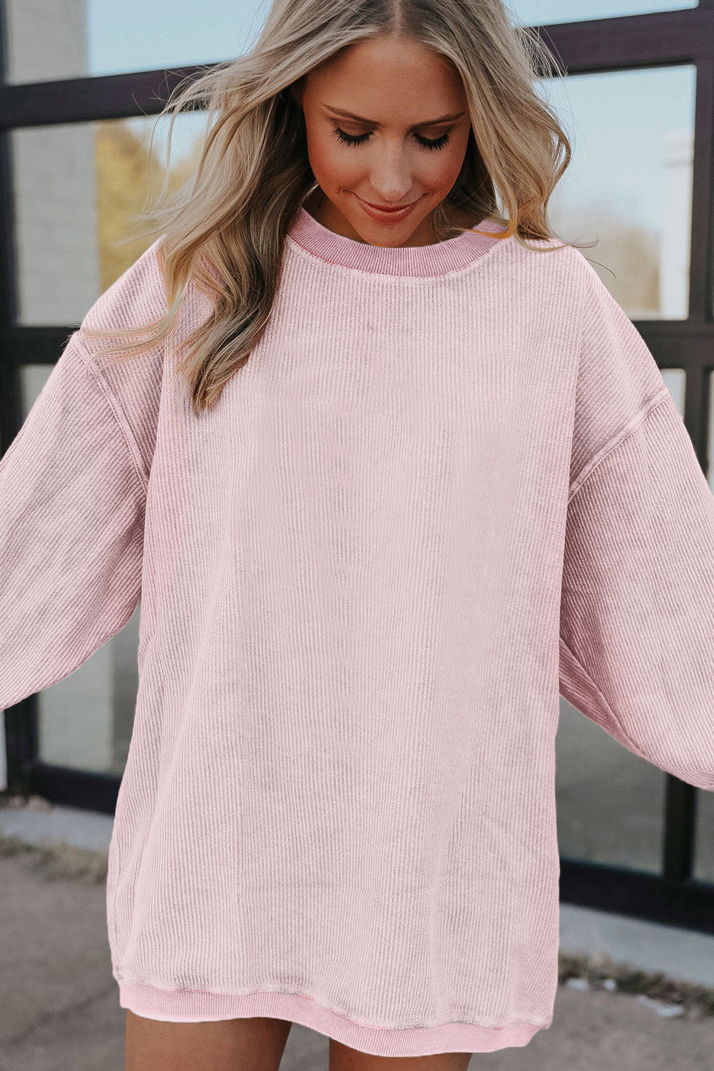 Drop Sleeve Crinkle Rib Oversized Sweatshirt