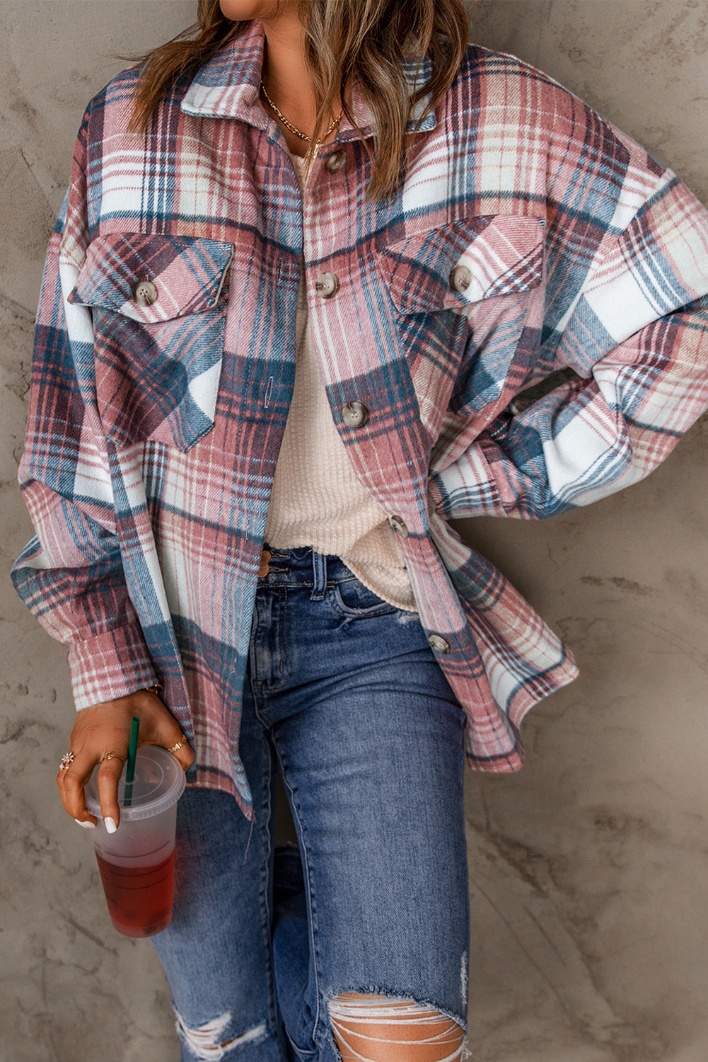 Autumn Brown Plaid Flannel Shacket