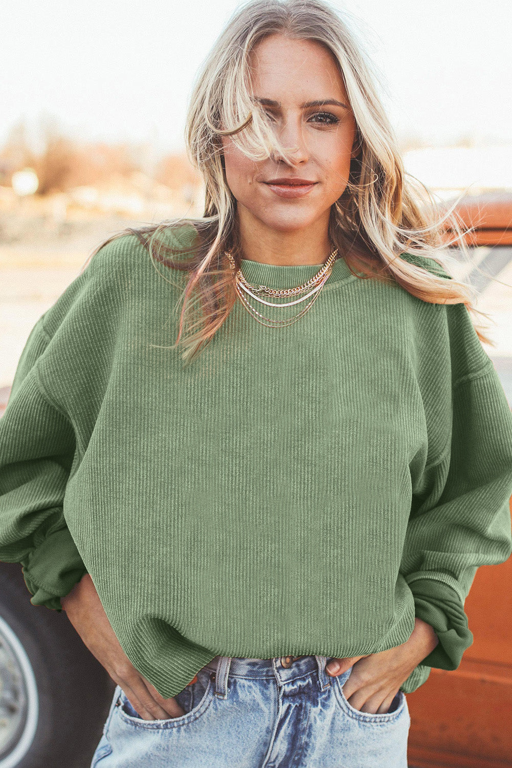 Drop Sleeve Crinkle Rib Oversized Sweatshirt