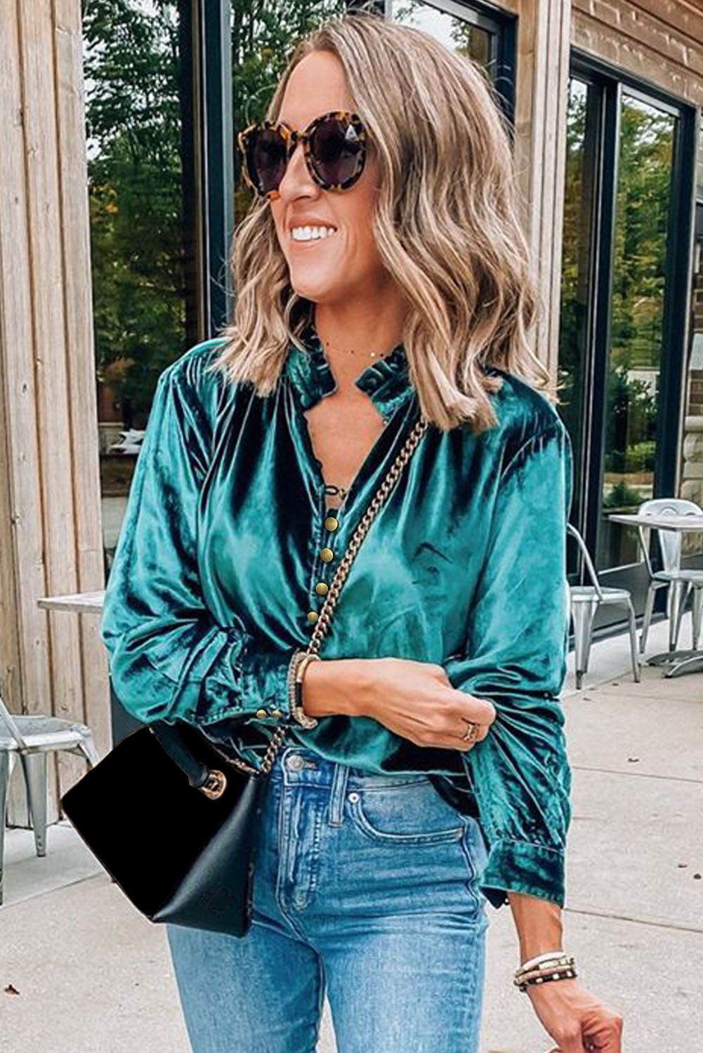 Frilly Neck Velvet Top