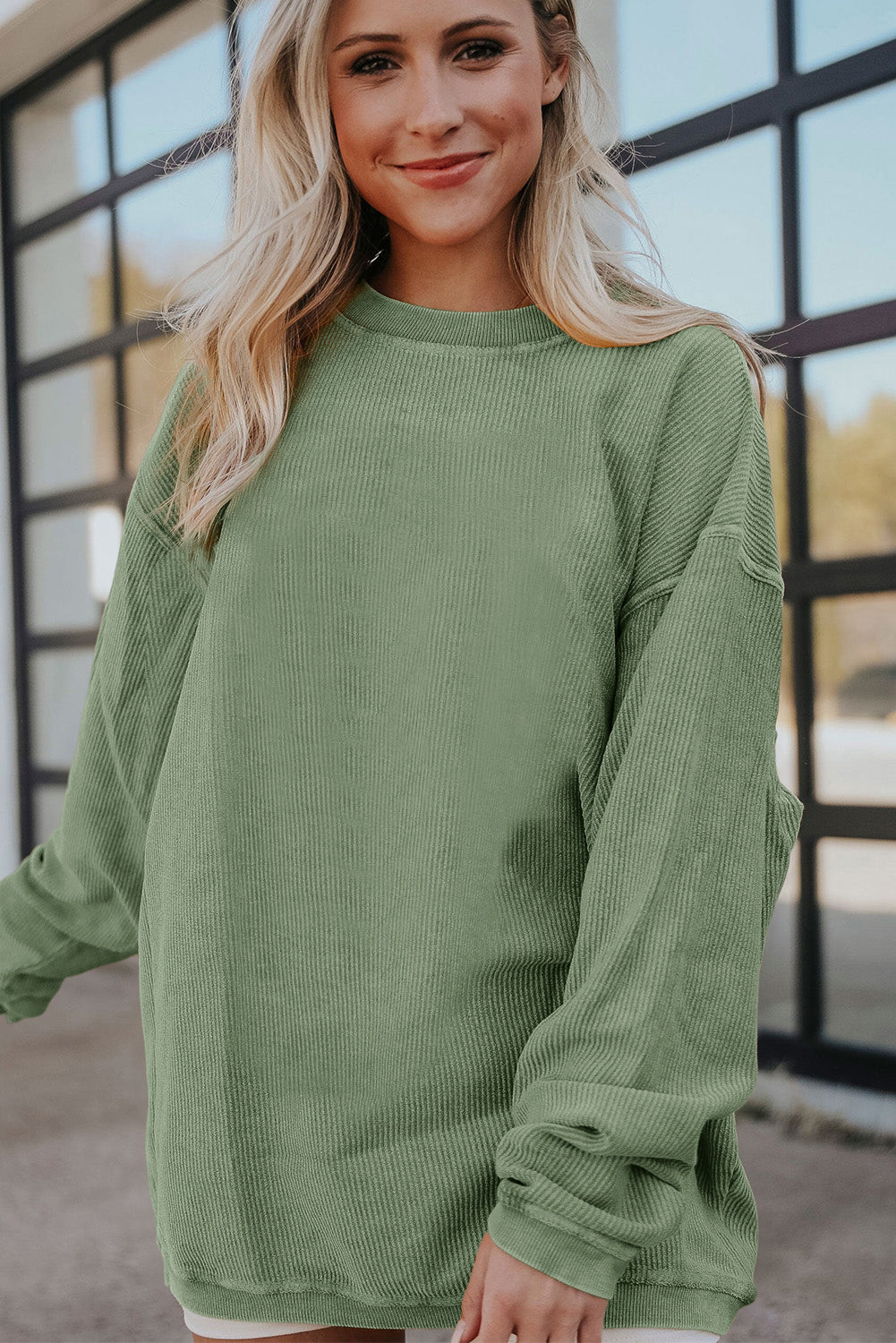 Drop Sleeve Crinkle Rib Oversized Sweatshirt