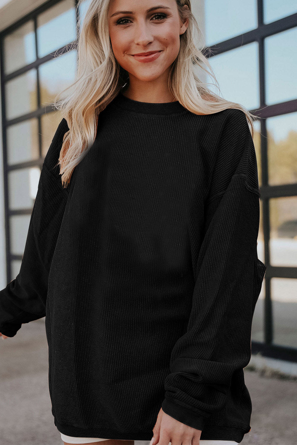 Drop Sleeve Crinkle Rib Oversized Sweatshirt