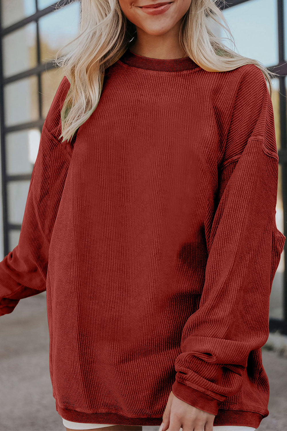 Drop Sleeve Crinkle Rib Oversized Sweatshirt
