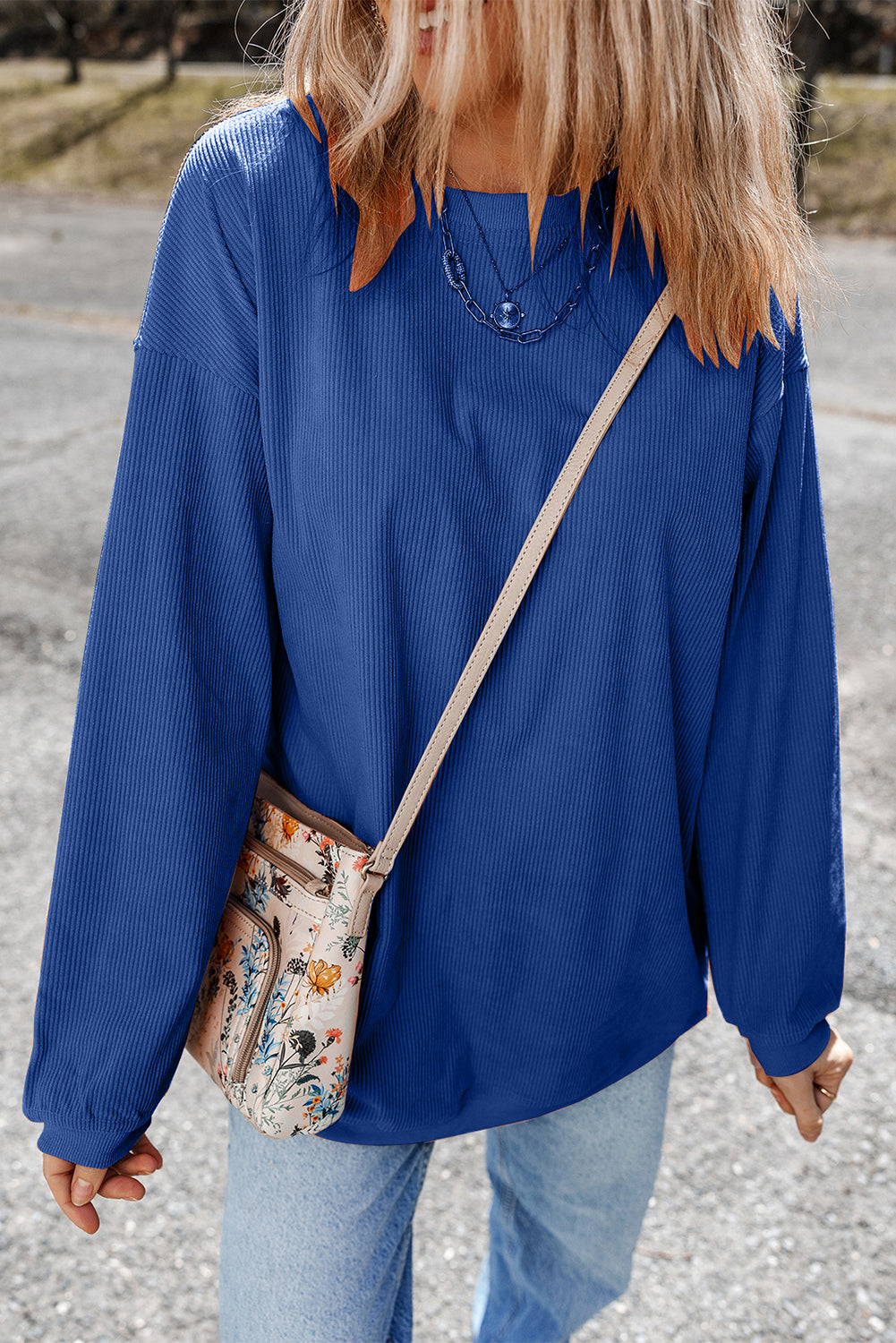 Drop Sleeve Crinkle Rib Oversized Sweatshirt