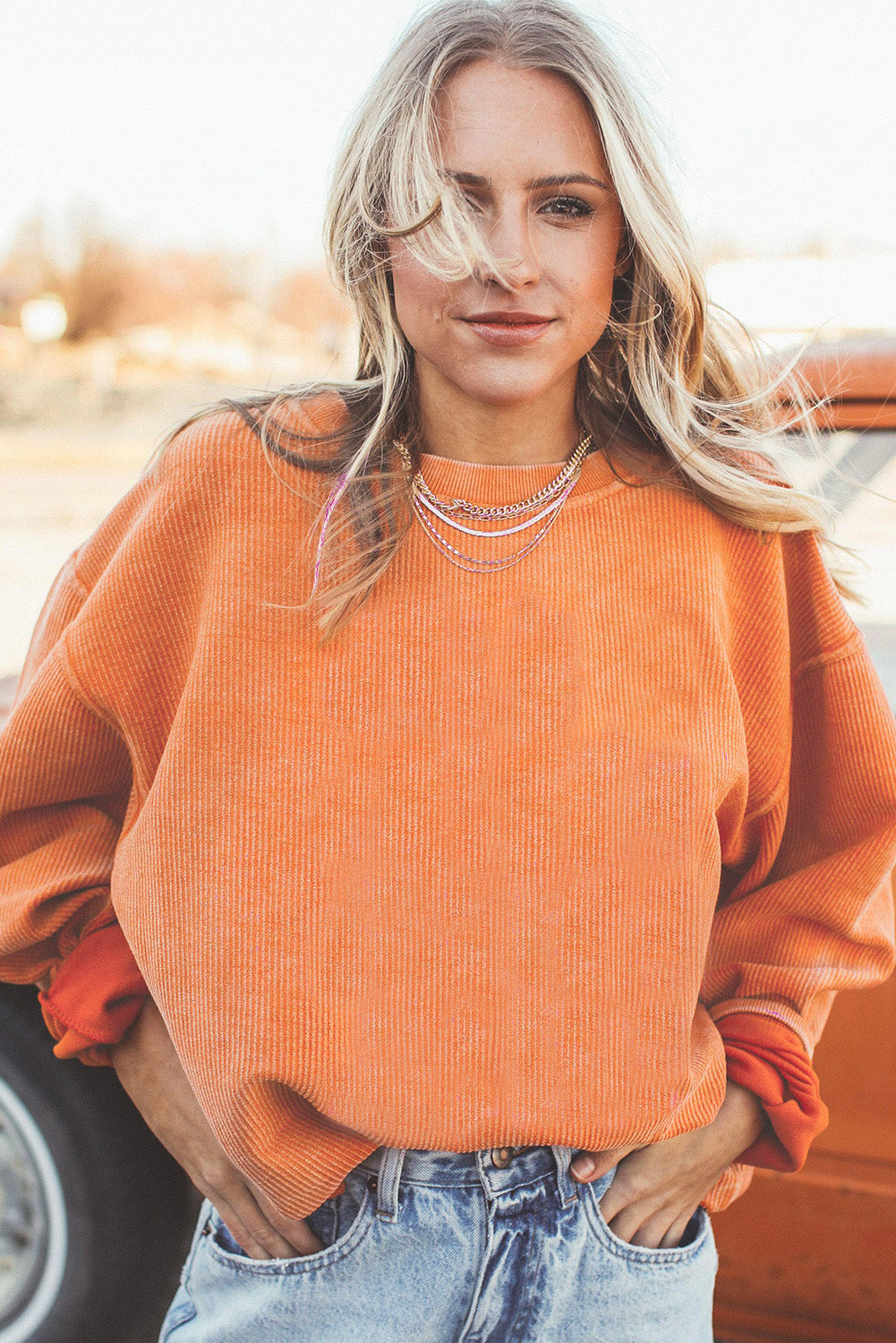 Drop Sleeve Crinkle Rib Oversized Sweatshirt