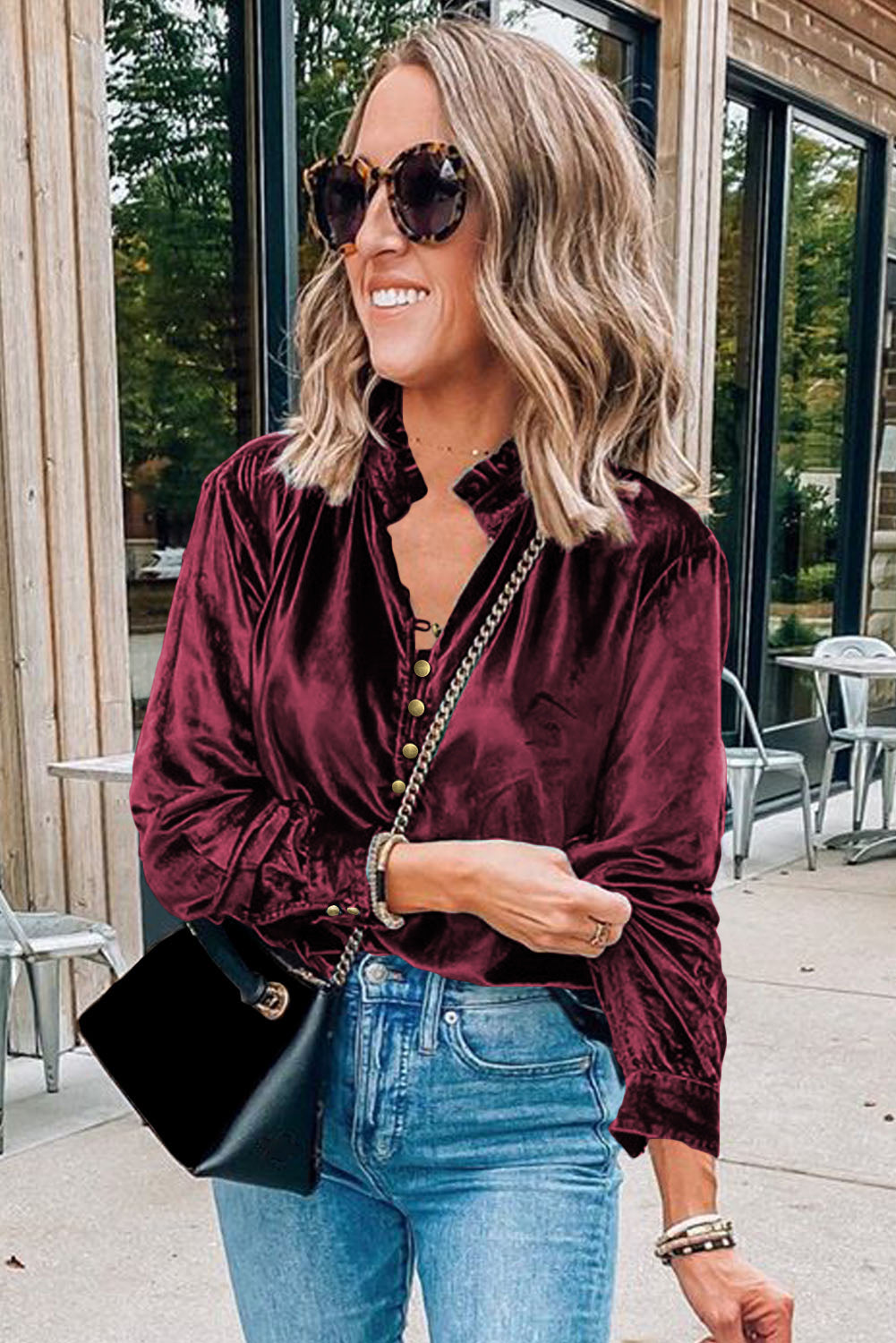 Frilly Neck Velvet Top
