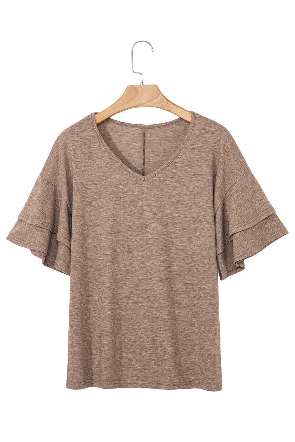 Dune Solid Color V Neck Double Layer Sleeve Loose T-Shirt