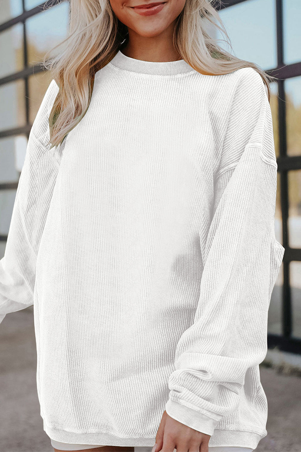 Drop Sleeve Crinkle Rib Oversized Sweatshirt