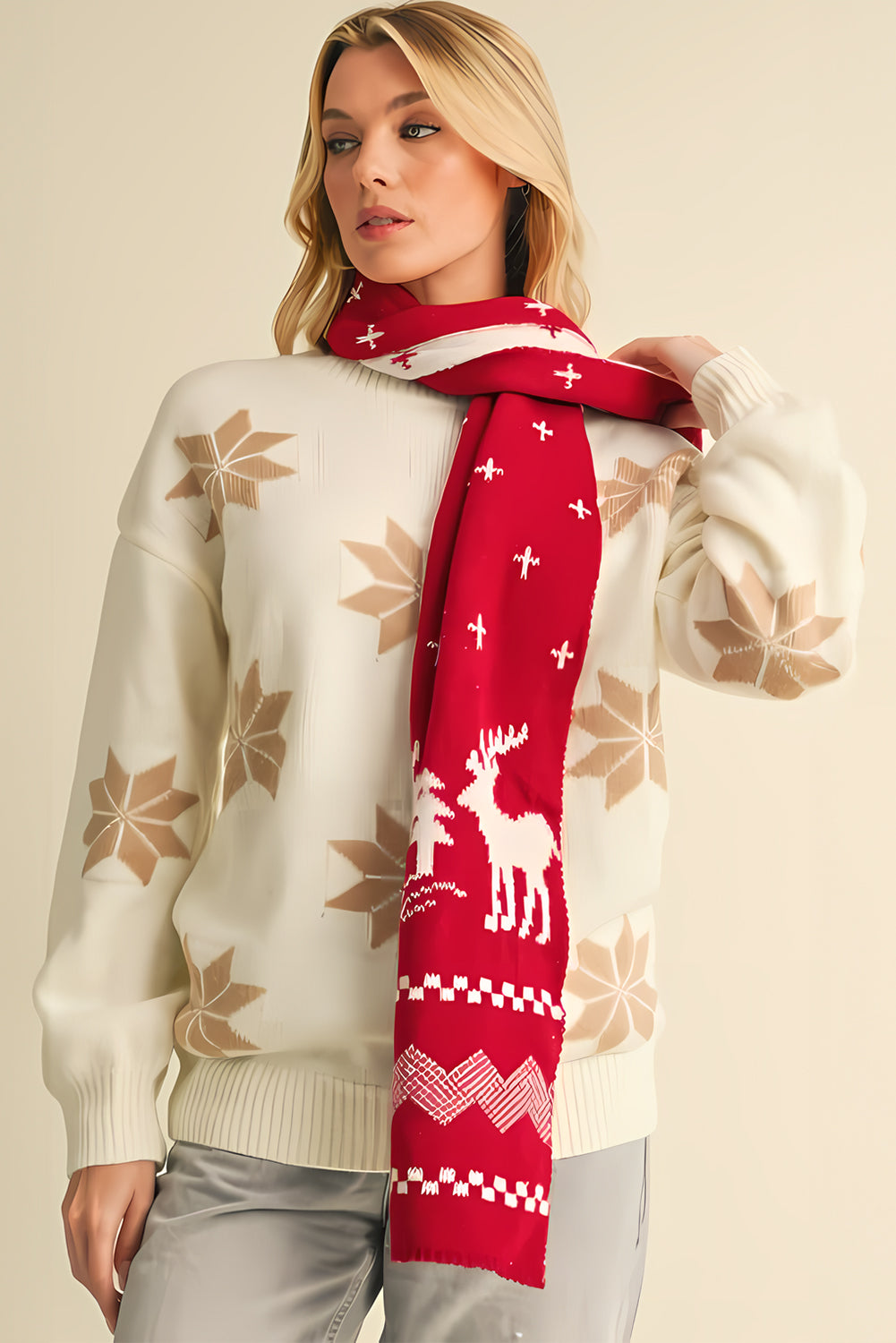 Elk Xmas Tree Print Scarf