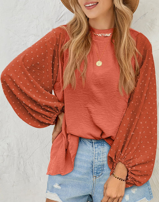 Swiss Dot Balloon Crinkle Blouse