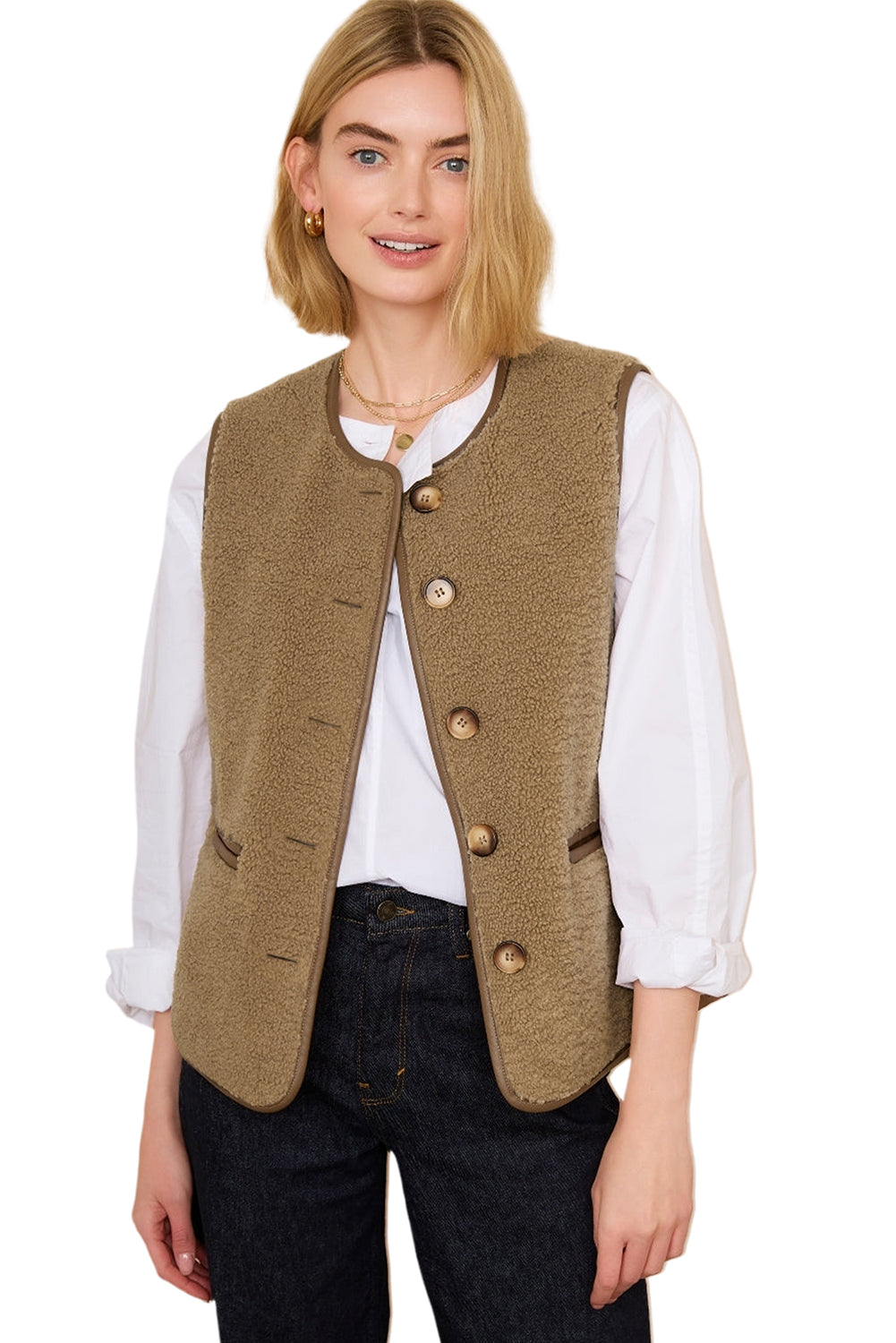 Fleece Collarless Vest