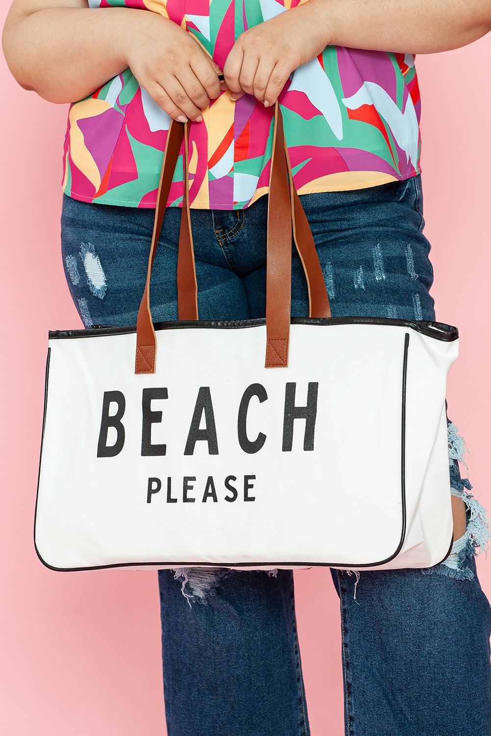 BEACH PLEASE Large Canvas Tote Bag