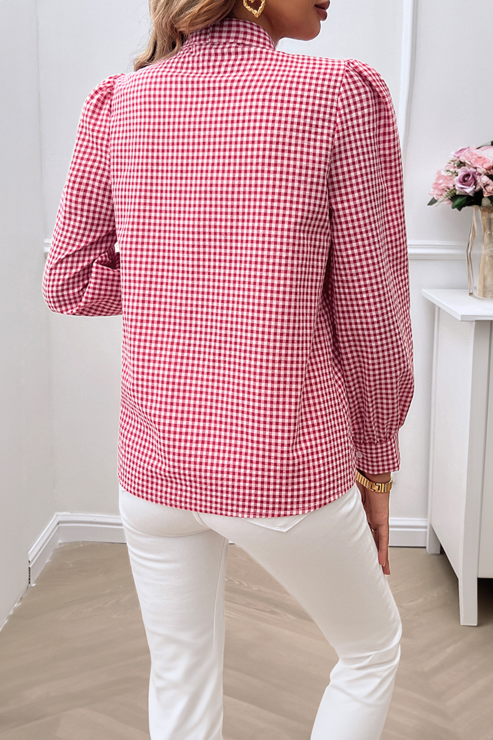 Gingham Bow Tie Blouse