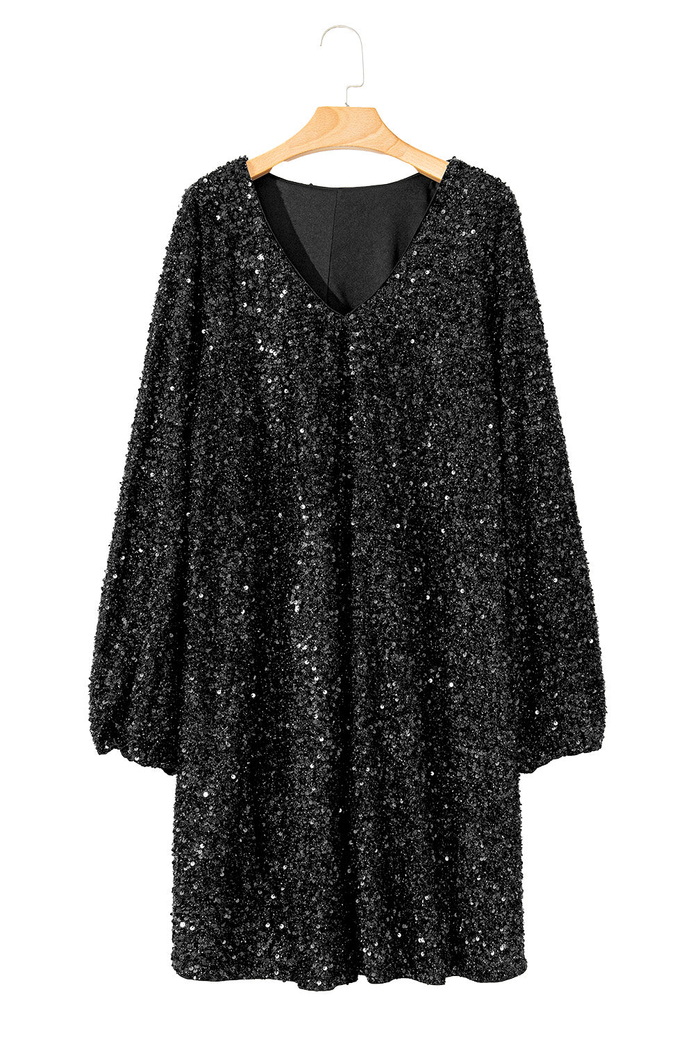 Bubble Sleeve V Neck Sequin Dress Plus Size