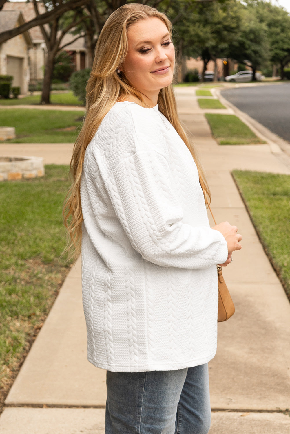 Textured Cable Sweatshirt Plus Size