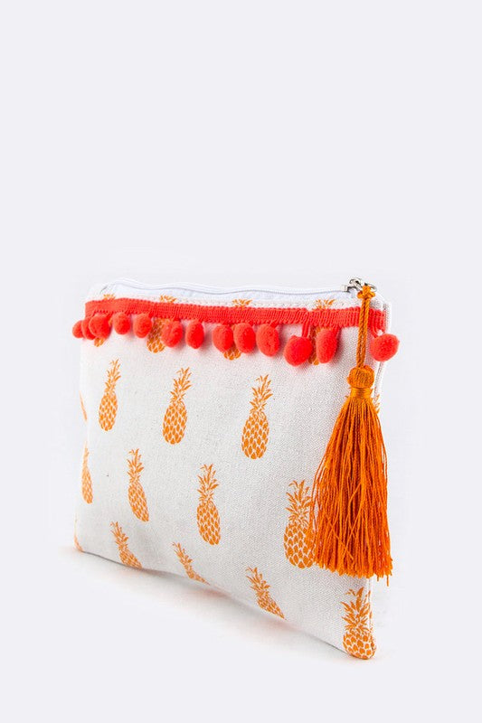 Pineapple Pompom Canvas Pouch
