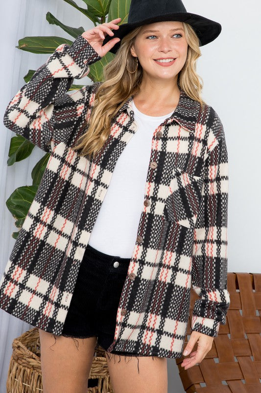 Fuzzy Plaid Shacket Plus Size