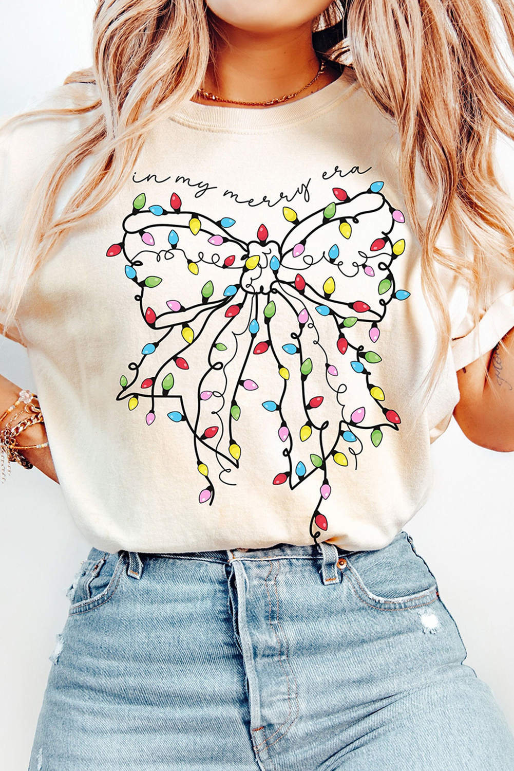 Christmas Lights Bow Tee