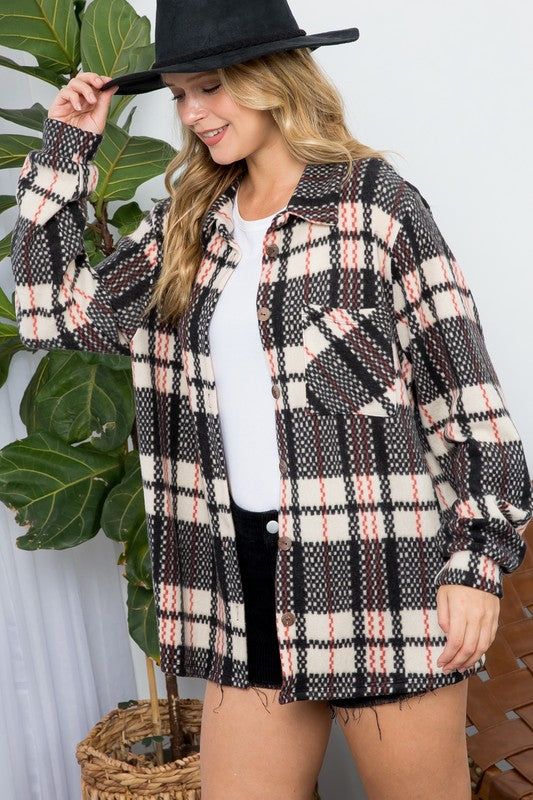 Fuzzy Plaid Shacket Plus Size