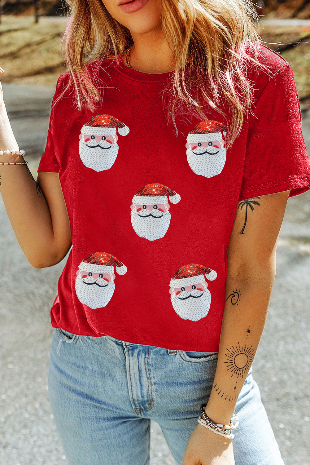 Sequin Santa Heads Tee