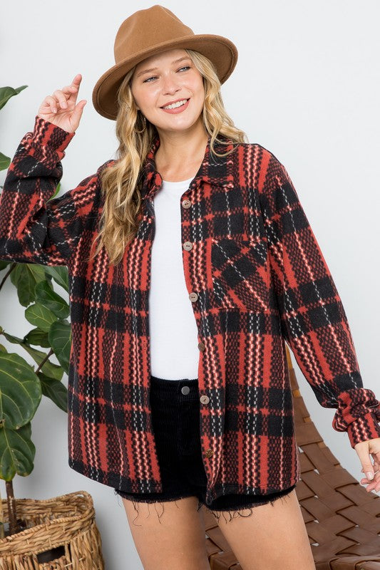 Fuzzy Plaid Shacket Plus Size