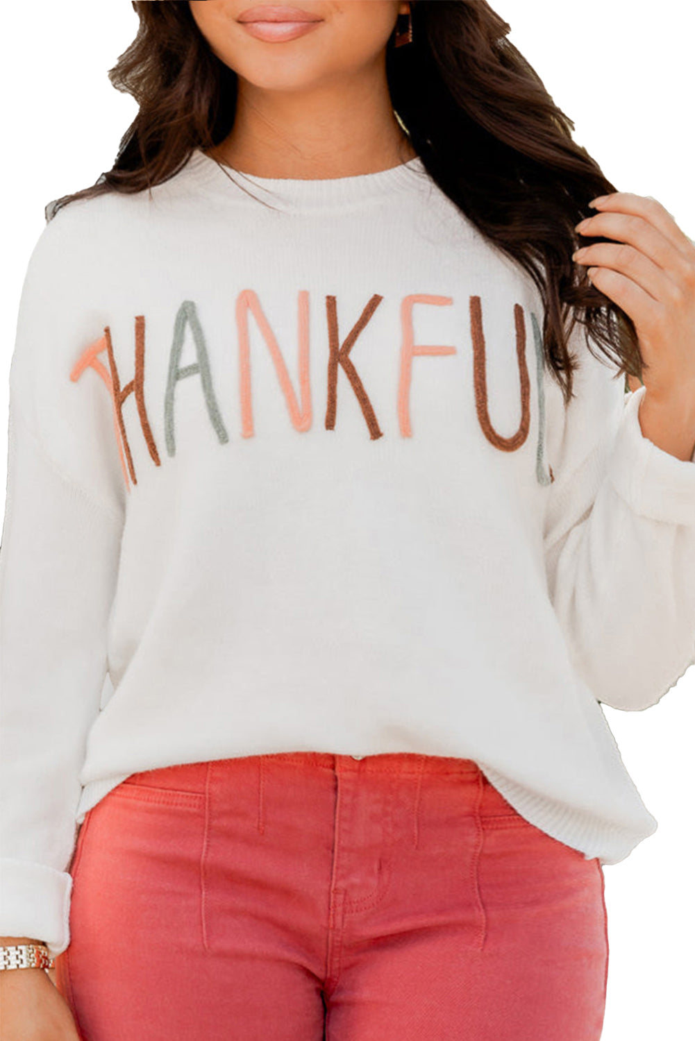 White Thankful Sweater Plus Size