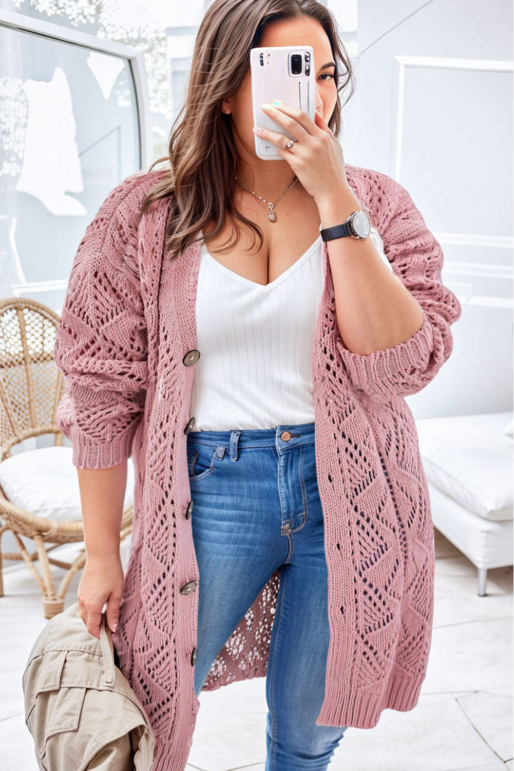 3/4 Length Cardigan Plus Size