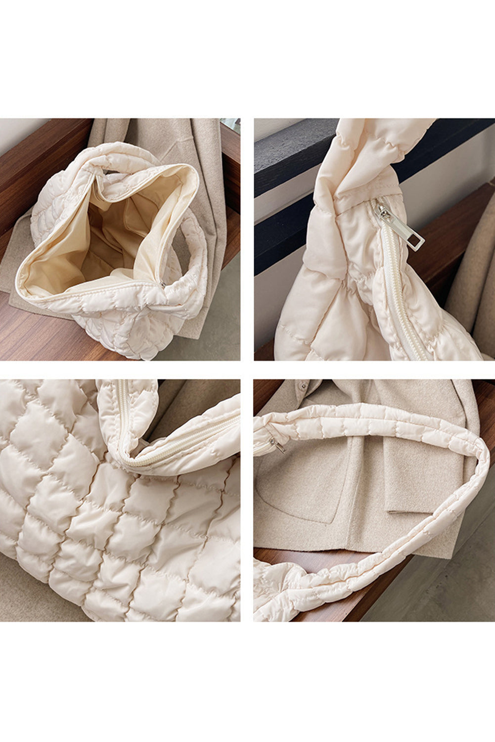 Quilted Zip Large Shoulder Bag