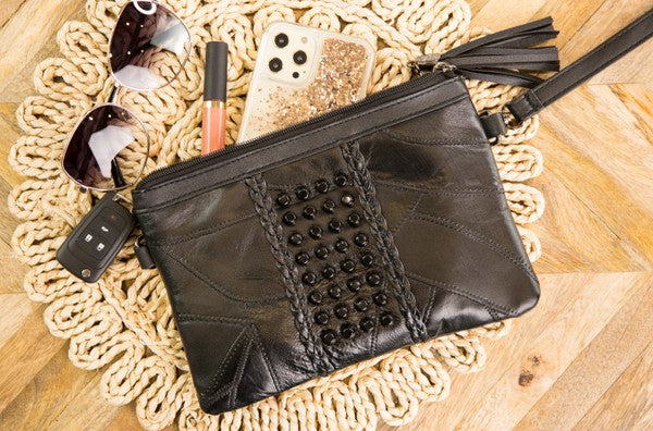 Studs/Tassel Wristlet/Clutch Bag