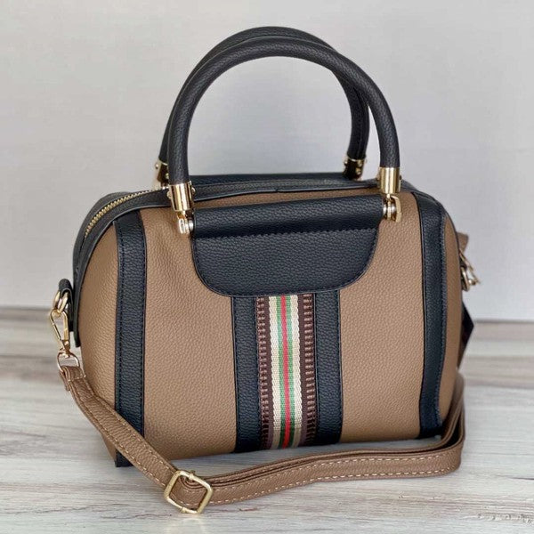 Stripe Faux Leather Shoulder Bag