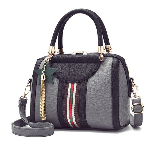 Stripe Faux Leather Shoulder Bag